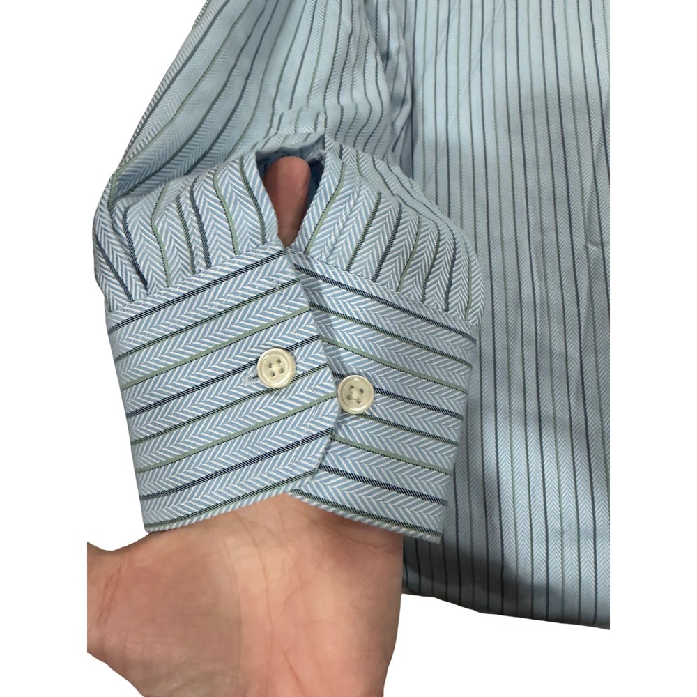 Banana Republic‎ Non-Iron Classic Fit Mens XL 17-17.5 Blue  Striped Shirt - Picture 7 of 8